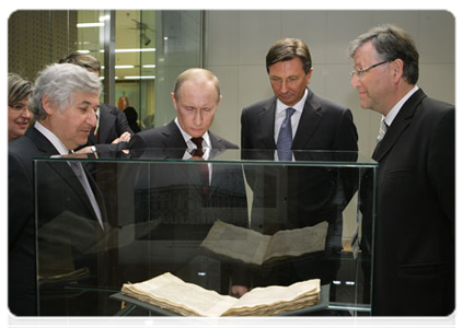 Prime Minister Vladimir Putin was shown one of the most ancient Cyrillic monuments, Codex Suprasliensis, during an exhibition held at Congress Centre Brdo|22 march, 2011|22:41