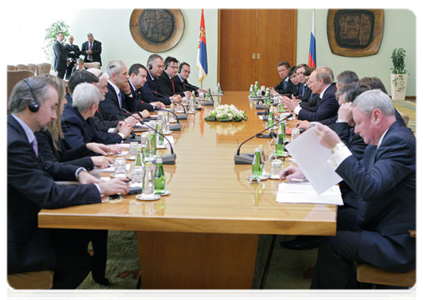 Prime Minister Vladimir Putin and Serbian President Boris Tadić participate in expanded Russian-Serbian talks|23 march, 2011|17:10