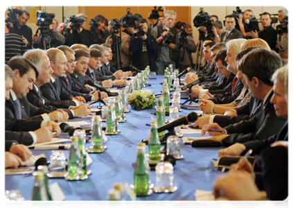 Prime Minister Vladimir Putin participating in Russian-Serbian talks on the economy|23 march, 2011|17:53