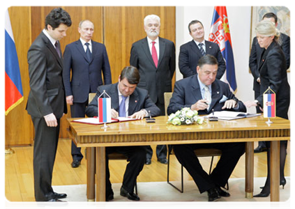 A number of joint documents were signed in the presence of Prime Minister Vladimir Putin and his Serbian counterpart Mirko Cvetkovic|23 march, 2011|18:35