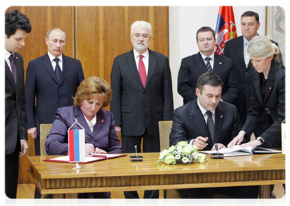 A number of joint documents were signed in the presence of Prime Minister Vladimir Putin and his Serbian counterpart Mirko Cvetkovic|23 march, 2011|18:35