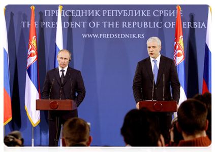 Vladimir Putin and Boris Tadic attend a news conference on Russian-Serbian talks|23 march, 2011|19:25