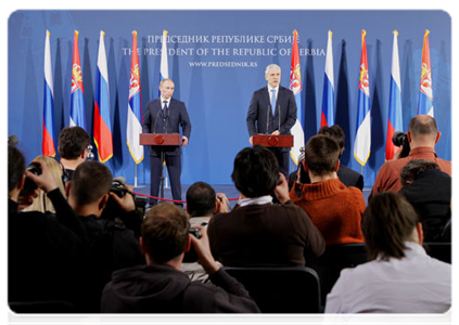 Vladimir Putin and Boris Tadic attend a news conference on Russian-Serbian talks|23 march, 2011|19:25