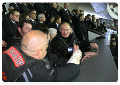 Vladimir Putin meets with members of a motorcycle club and attends a game between youth football clubs Zenit and Crvena Zvezda|23 march, 2011|22:52