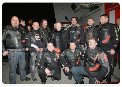 Vladimir Putin meets with members of a motorcycle club and attends a game between youth football clubs Zenit and Crvena Zvezda|23 march, 2011|23:11