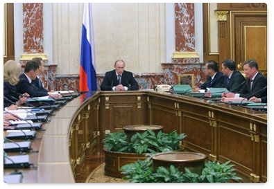 Prime Minister Vladimir Putin holds a government meeting