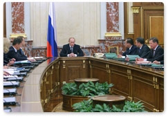 Prime Minister Vladimir Putin holds a government meeting