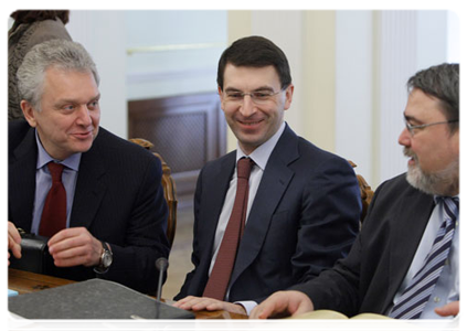 Minister of Industry and Trade Viktor Khristenko, Minister of Communications and Mass Media Igor Shchegolev and head of the Federal Antimonopoly Service Igor Artemyev at a meeting of the Government Commission on Monitoring Foreign Investment|25 march, 2011|16:04