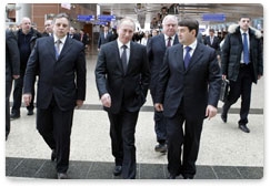 Prime Minister Vladimir Putin inspects the operation of Sheremetyevo Airport