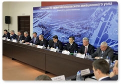 Prime Minister Vladimir Putin holds a meeting at Sheremetyevo Airport on the development of the Moscow air traffic hub