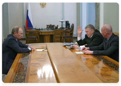 Prime Minister Vladimir Putin with Deputy State Duma Speaker and Liberal Democratic Party leader Vladimir Zhirinovsky and LDPR parliamentary leader Igor Lebedev|29 march, 2011|16:30