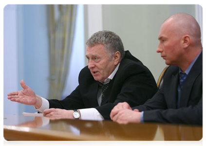 LDPR leader Vladimir Zhirinovsky and parliamentary head of the LDPR Igor Lebedev meeting with Vladimir Putin|29 march, 2011|16:30