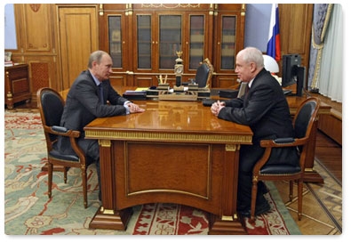 Prime Minister Vladimir Putin meets with CIS Executive Secretary Sergei Lebedev