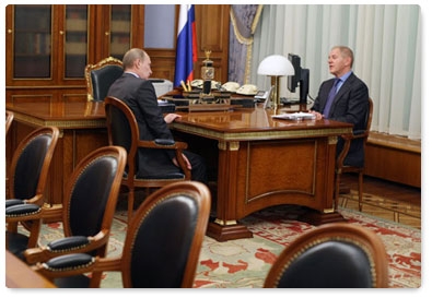 Prime Minister Vladimir Putin meets with Andrei Krainy, head of the Federal Agency for Fishery