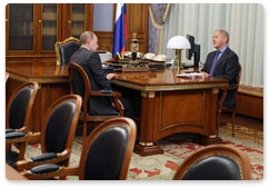 Prime Minister Vladimir Putin meets with Andrei Krainy, head of the Federal Agency for Fishery