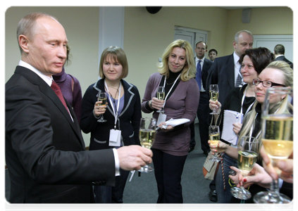 On the eve of March 8t (International Women's Day), Prime Minister Vladimir Putin congratulates female journalists in the government press and all women of Russia|8 march, 2011|00:01