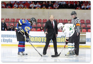 Prime Minister Vladimir Putin attends Golden Puck Youth Hockey final match