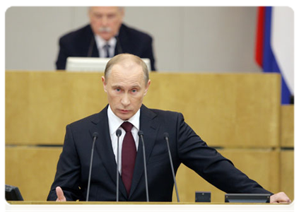 Prime Minister Vladimir Putin delivers a report on the government’s performance in 2010|20 april, 2011|12:44