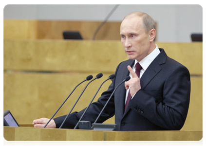 Prime Minister Vladimir Putin delivers a report on the government’s performance in 2010|20 april, 2011|13:27