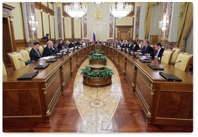 Prime Minister Vladimir Putin chairs a government meeting