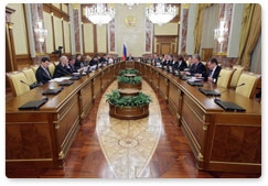 Prime Minister Vladimir Putin chairs a government meeting