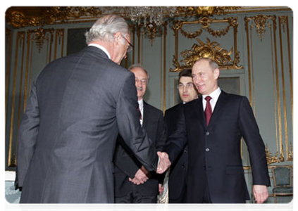 Prime Minister Vladimir Putin meets with King Carl XVI Gustaf of Sweden|27 april, 2011|13:04