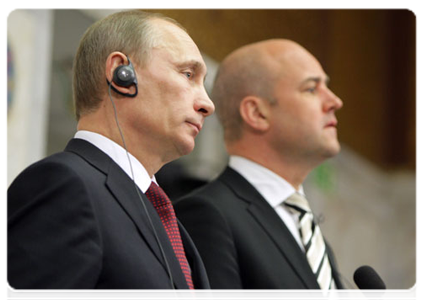 Председатель Правительства Российской Федерации В.В.Путин и Премьер-министр Швеции Ф.Рейнфельдт провели по итогам переговоров совместную пресс-конференцию|27 апреля, 2011|16:19
