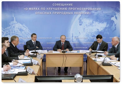 Prime Minister Vladimir Putin holds a meeting on measures to improve the forecasting system for natural disasters