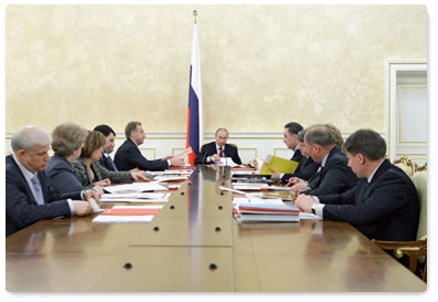 Prime Minister Vladimir Putin holds a meeting on preparations for the FIFA 2018 World Cup in Russia