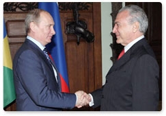 Prime Minister Vladimir Putin meets with Brazilian Vice President Michel Temer as part of the high-level Russian-Brazilian commission for cooperation