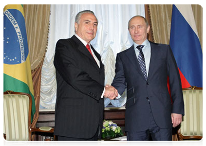 Prime Minister Vladimir Putin meeting with Brazilian Vice President Michel Temer as part of the high-level Russian-Brazilian commission for cooperation|17 may, 2011|15:10