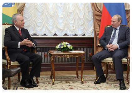 Prime Minister Vladimir Putin meeting with Brazilian Vice President Michel Temer as part of the high-level Russian-Brazilian commission for cooperation|17 may, 2011|15:10