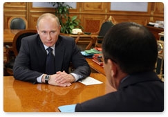 Prime Minister Vladimir Putin holds a meeting with Federation Council member Nikolai Fyodorov