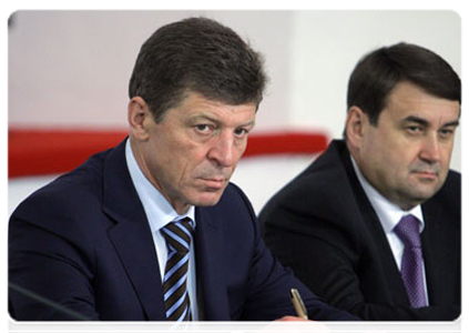 Deputy Prime Minister Dmitry Kozak and Transport Minister Igor Levitin at an extended meeting of the Presidium of the Presidential Council on the Development of Local Government|23 may, 2011|17:33