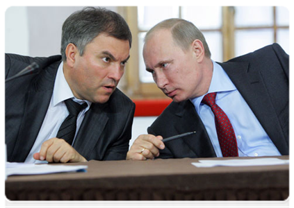 Prime Minister Vladimir Putin with Deputy Prime Minister and Government Chief of Staff Vyacheslav Volodin|23 may, 2011|18:17