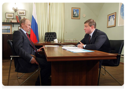 Prime Minister Vladimir Putin with Pskov Region Governor Andrei Turchak|23 may, 2011|19:39