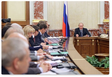 Prime Minister Vladimir Putin chairs a government meeting