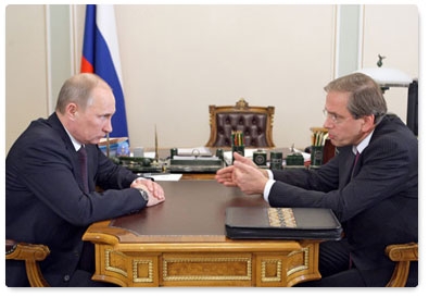 Prime Minister Vladimir Putin holds a meeting with head of the Federal Service for Financial Markets Dmitry Pankin