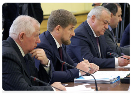 Chechen President Ramzan Kadyrov at a meeting of the government commission on the socio-economic development of the North Caucasus Federal District|4 may, 2011|17:55