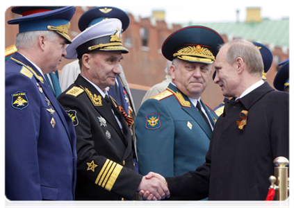 Prime Minister Vladimir Putin at a military parade on Red Square marking the 66th anniversary of Victory in the Great Patriotic War|9 may, 2011|10:50