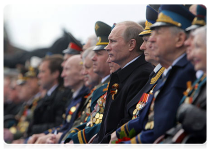 Prime Minister Vladimir Putin at a military parade on Red Square marking the 66th anniversary of Victory in the Great Patriotic War|9 may, 2011|11:14