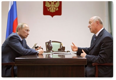 Prime Minister Vladimir Putin meets with Head of the Republic of Mordovia Nikolai Merkushkin