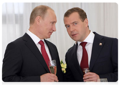 President Dmitry Medvedev and Prime Minister Vladimir Putin at a gala events devoted to Russia Day|12 june, 2011|16:05