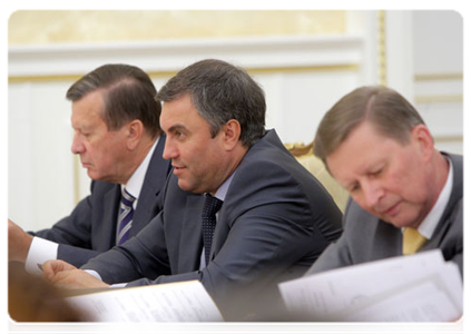 First Deputy Prime Minister Viktor Zubkov, Deputy Prime Minister, Chief of Staff of the Government Executive Office Vyacheslav Volodin, and Deputy Prime Minister Sergei Ivanov|14 june, 2011|16:27