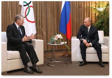 Prime Minister Vladimir Putin meets with President of the International Olympic Committee Jacques Rogge