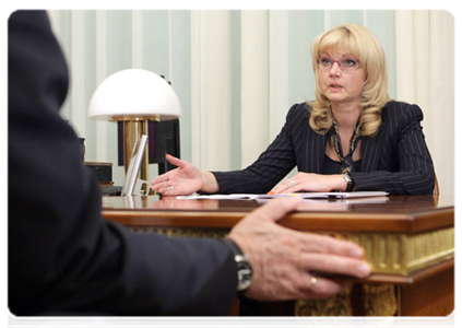 Minister of Healthcare and Social Development Tatyana Golikova at a meeting with Prime Minier Vladimir Putin|17 june, 2011|12:08