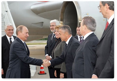 Prime Minister Vladimir Putin arrives in France where he will attend the Russian pavilion at the International Paris Air Show at Le Bourget, hold talks with Prime Minister Francois Fillon and meet with President Nicolas Sarkozy