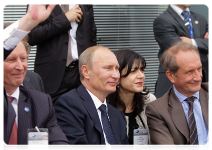 Prime Minister Vladimir Putin at the International Paris Air Show in the suburb of Le Bourget, where he observed the Russian Be-200 and Sukhoi Superjet 100 in flight|21 june, 2011|21:30