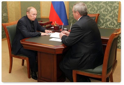 Prime Minister Vladimir Putin meets with Rostov Region Governor Vasily Golubev