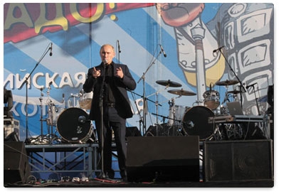 Prime Minister Vladimir Putin attends a concert in Rostov-on-Don, organised by the national anti-drug campaign